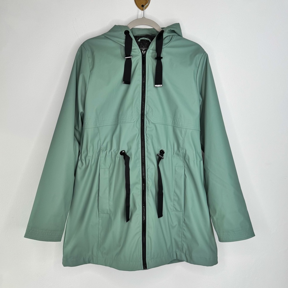 Gallery Duckegg Blue Green Zip Up Hooded Rain Jacket Women’s Size Large